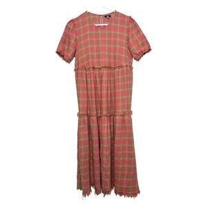 R13 Shredded Relaxed midi Dress XS Red washed Plaid Japanese fabric cotton